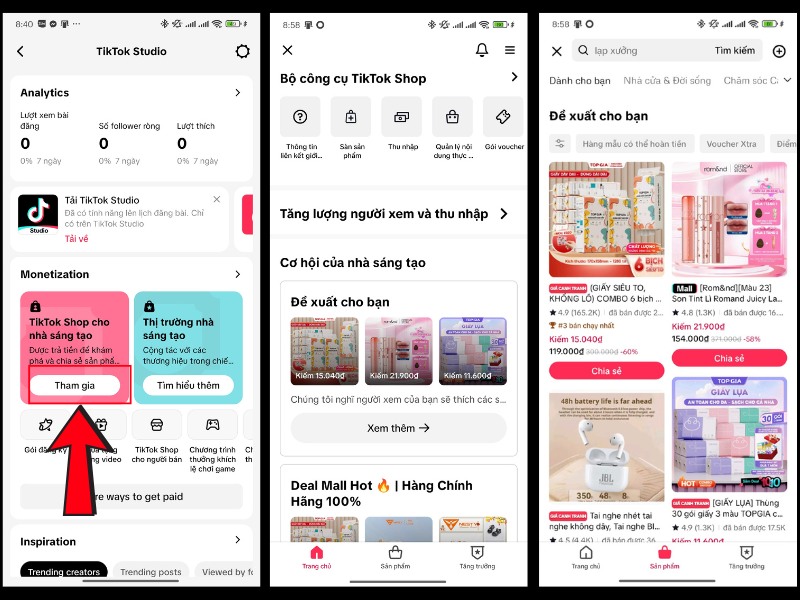 Quay lại phần Tiktok shop cho nh&agrave; s&aacute;ng tạo để bắt đầu h&agrave;nh tr&igrave;nh kiếm tiền