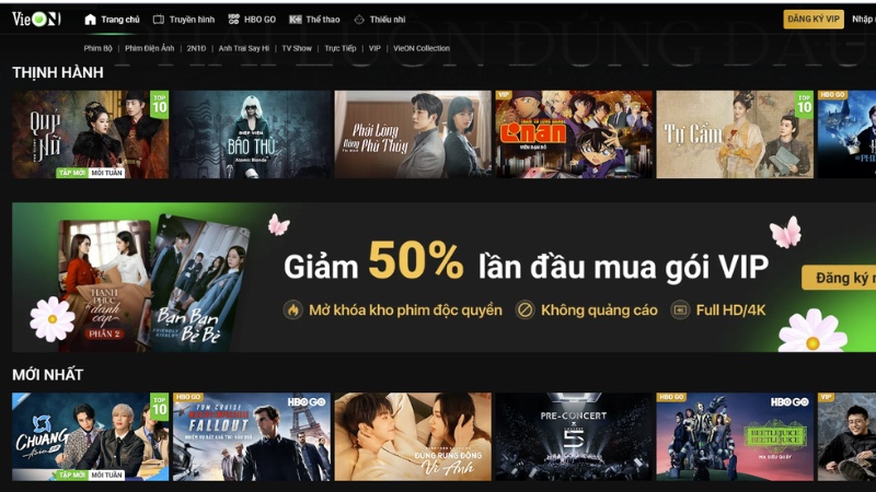 Nội dung VieOn cập nhật nhanh, li&ecirc;n tục