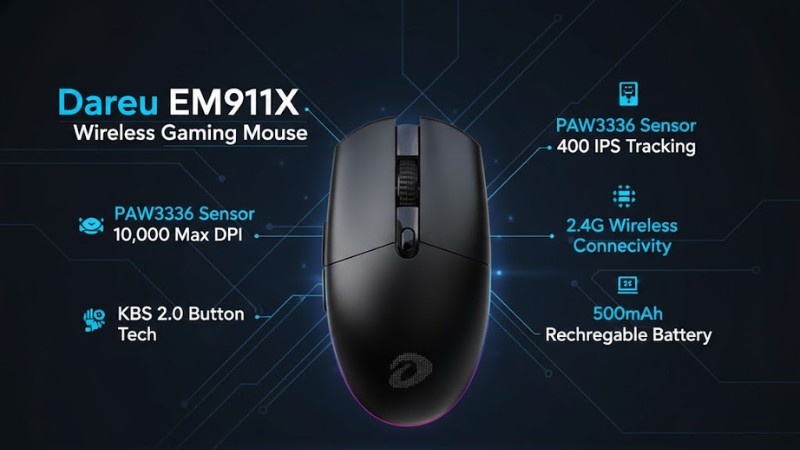 Chuột sạc Kh&ocirc;ng d&acirc;y Gaming Dareu EM911X