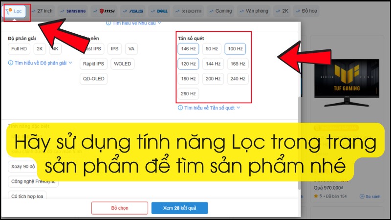 Các lọc sản phẩm màn hình có tần số quét cao trên Thế Giới Di Động Các lọc sản phẩm màn hình có tần số quét cao trên Thế Giới Di Động