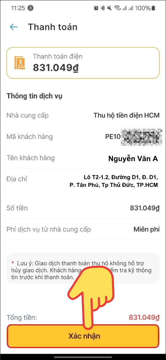 Kiểm tra lại th&ocirc;ng tin lần nữa > Chọn X&aacute;c nhận
