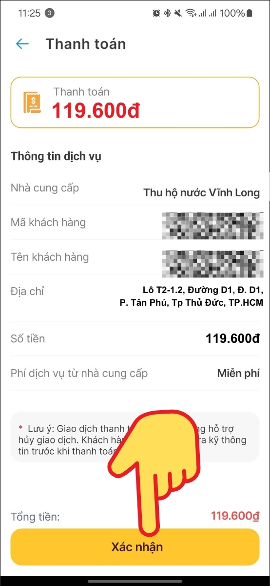 Kiểm tra lại th&ocirc;ng tin lần nữa > Chọn X&aacute;c nhận