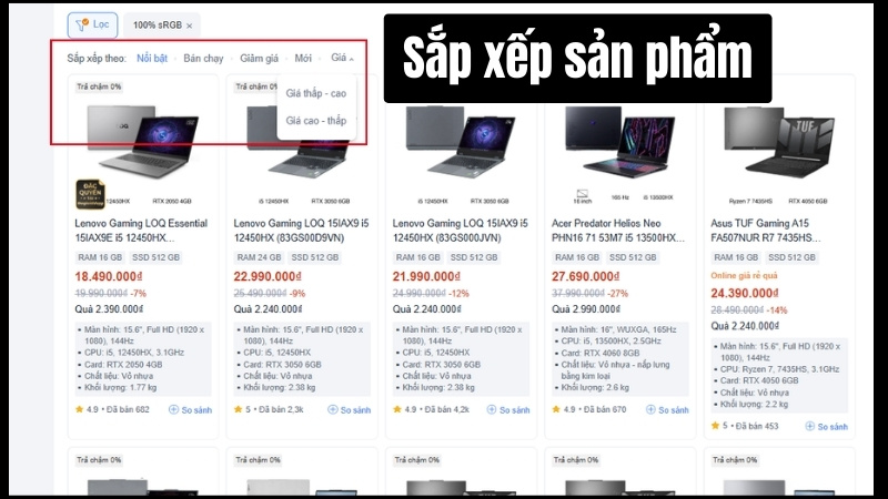 Cách chọn laptop màn hình đẹp tại Thế Giới Di Động bước 2
