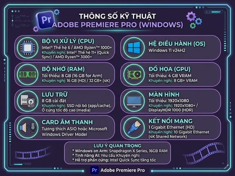 Y&ecirc;u cầu cấu h&igrave;nh để sử dụng Adobe Premier Pro