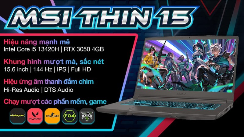 Laptop MSI Gaming Thin 15 B13UC - 3247VN_16GB Laptop MSI Gaming Thin 15 B13UC - 3247VN_16GB