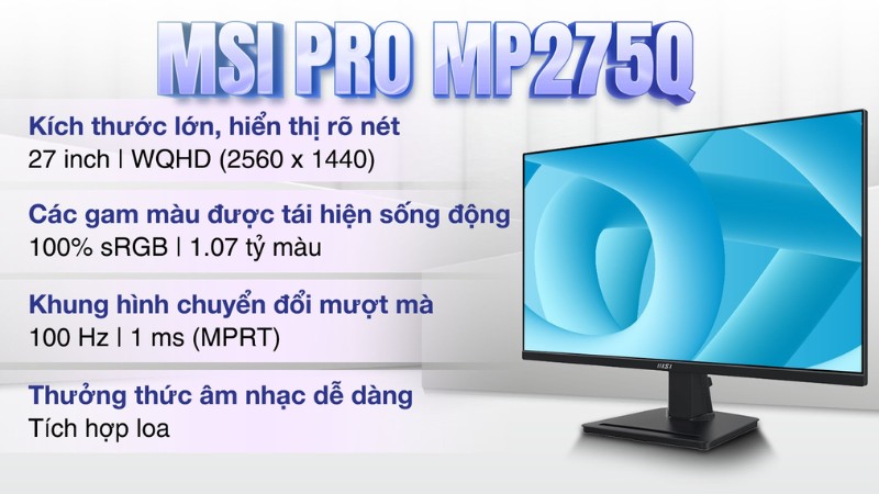 MSI PRO MP275Q 27 inch 2K/IPS/100Hz/1ms