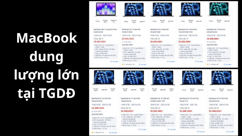 C&aacute;c mẫu MacBook c&oacute; dung lượng từ 512GB trở l&ecirc;n