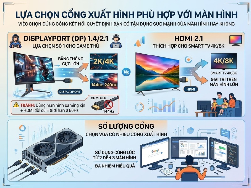 Lựa chọn cổng xuất h&igrave;nh ph&ugrave; hợp với m&agrave;n h&igrave;nh