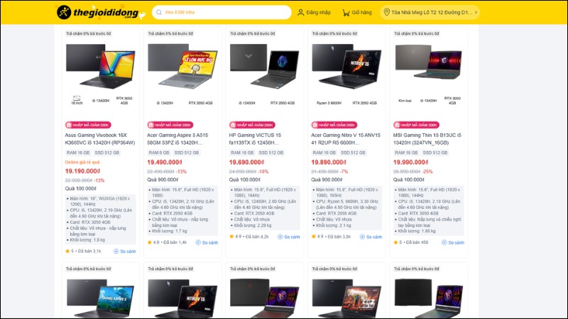 C&aacute;c mẫu laptop gaming tại Thế Giới Di Động