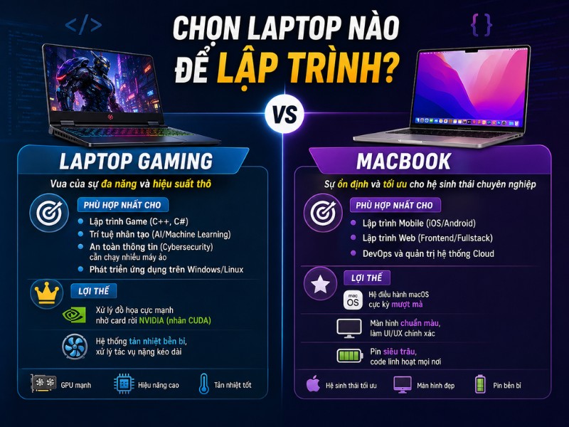 So s&aacute;nh Laptop Gaming v&agrave; Macbook