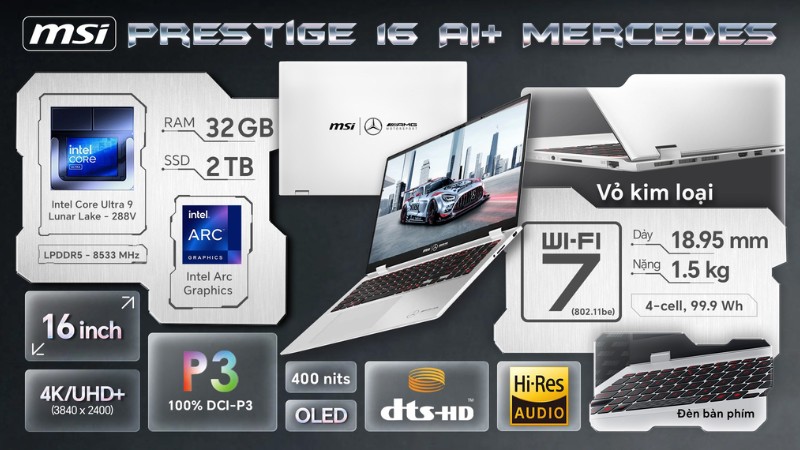 Laptop MSI Prestige 16 AI+ Mercedes AMG B2VMG - 088VN