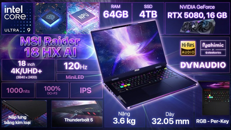 Laptop MSI Raider 18 HX AI A2XWIG - 033VN