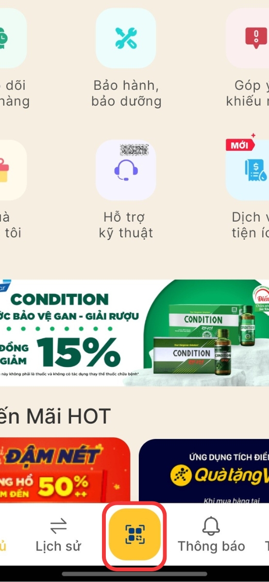 Nhấp chọn biểu tượng QR Code