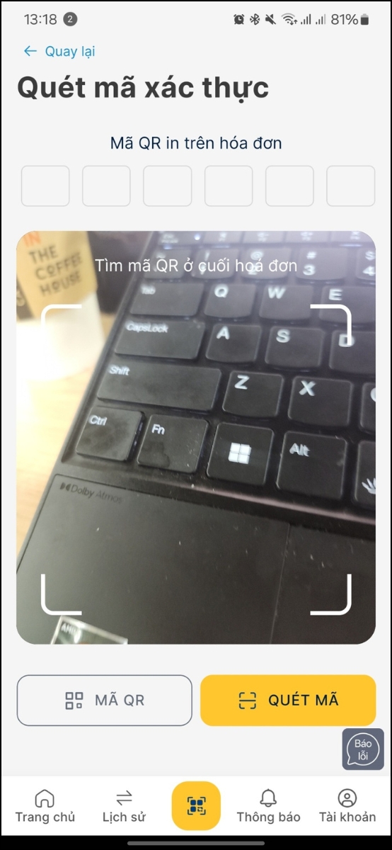 Qu&eacute;t QR hoặc nhập m&atilde; h&oacute;a đơn (6 chữ số)