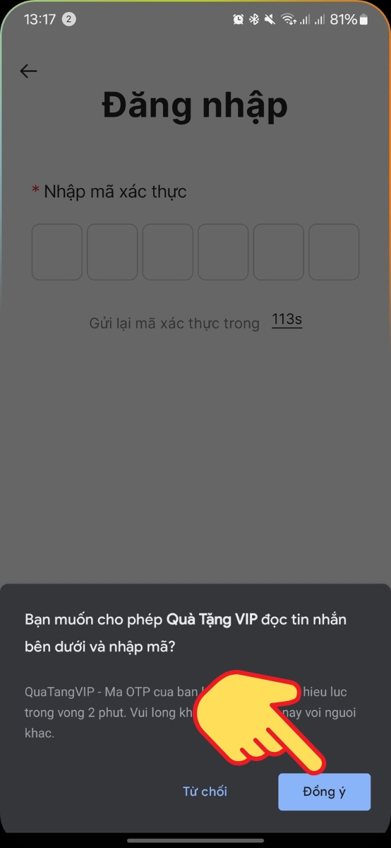 Nhập m&atilde; OTP