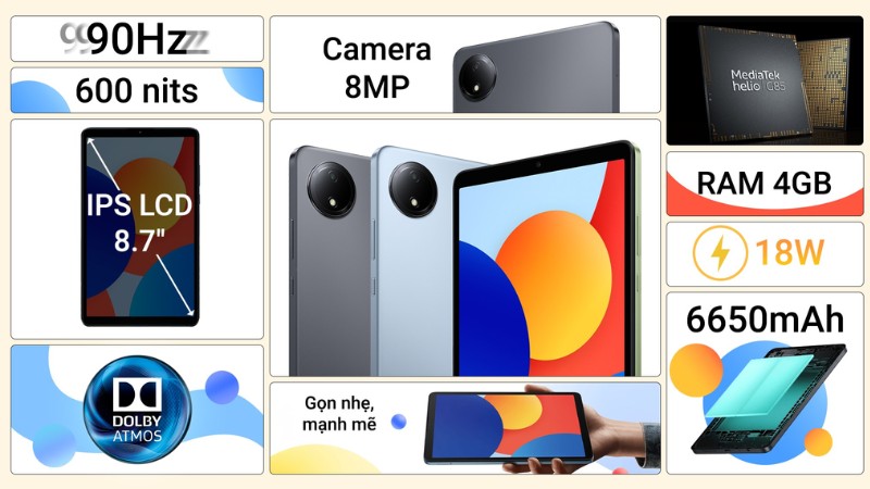 Máy tính bảng Xiaomi Redmi Pad SE 8.7 4G 4GB/128GB Máy tính bảng Xiaomi Redmi Pad SE 8.7 4G 4GB/128GB