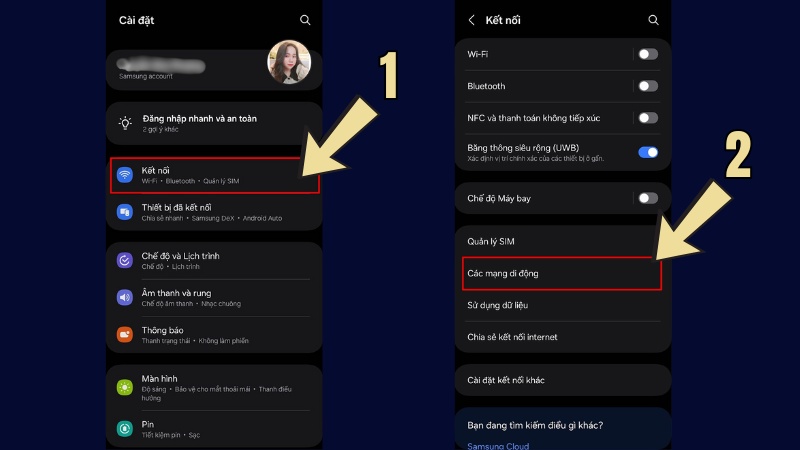 Chọn tiếp v&agrave;o mục C&aacute;c mạng di động để kiểm tra SIM c&oacute; hỗ trợ 5G kh&ocirc;ng.