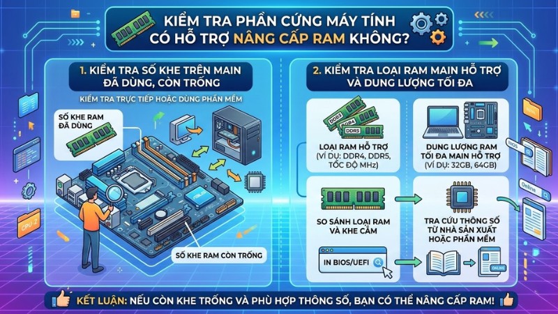 Kiểm tra phần cứng  m&aacute;y t&iacute;nh b&agrave;n c&oacute; hỗ trợ n&acirc;ng cấp RAM kh&ocirc;ng