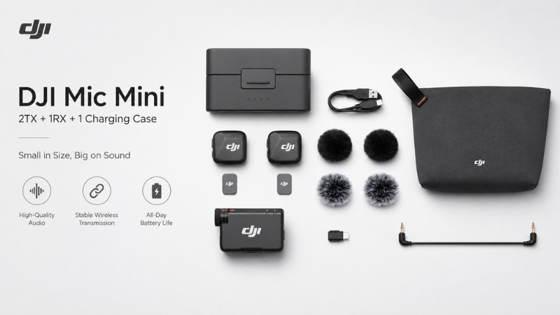 Thiết bị thu âm không dây DJI Mic Mini (2TX + 1RX + 1 Hộp sạc Mic) Thiết bị thu âm không dây DJI Mic Mini (2TX + 1RX + 1 Hộp sạc Mic)