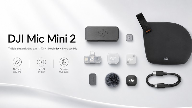 Thiết bị thu âm không dây DJI Mic Mini 2 (1 TX + 1 Mobile RX + 1 Hộp sạc Mic) Thiết bị thu âm không dây DJI Mic Mini 2 (1 TX + 1 Mobile RX + 1 Hộp sạc Mic)
