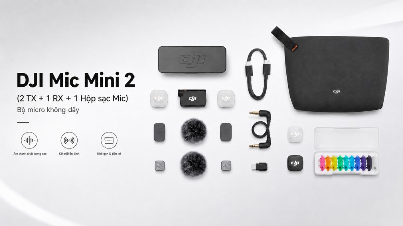 Thiết bị thu âm không dây DJI Mic Mini (2TX + 1RX + 1 Hộp sạc Mic) Thiết bị thu âm không dây DJI Mic Mini (2TX + 1RX + 1 Hộp sạc Mic)