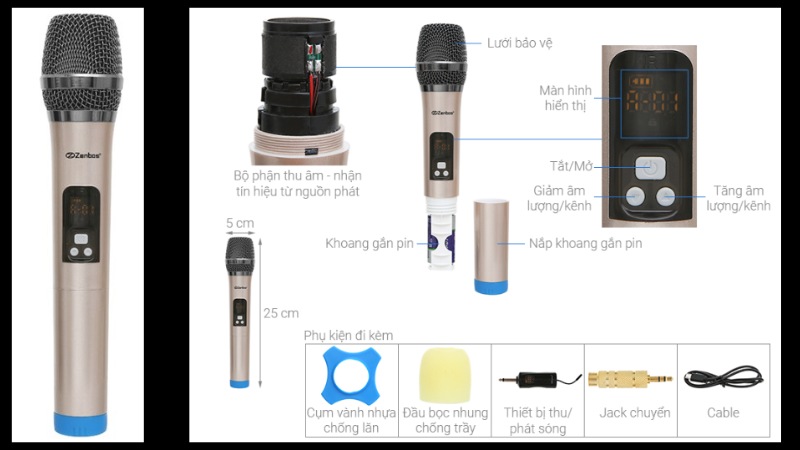 Micro kh&ocirc;ng d&acirc;y Zenbos MZ-201