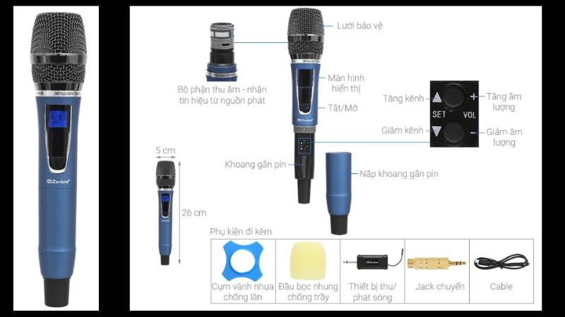 Micro kh&ocirc;ng d&acirc;y Zenbos MZ-202
