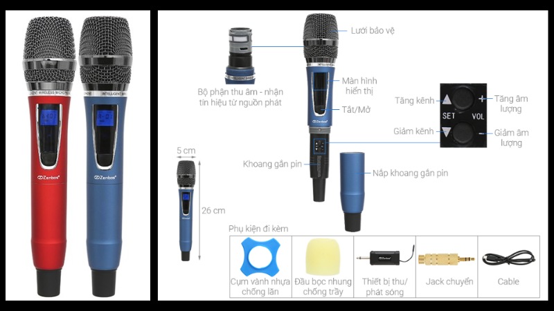 Micro kh&ocirc;ng d&acirc;y Zenbos MZ-212 (Cặp micro)