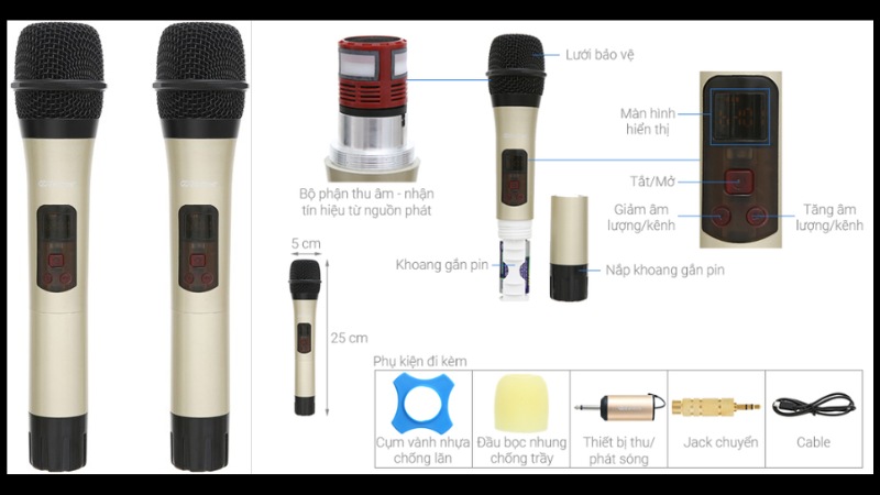 Micro kh&ocirc;ng d&acirc;y Zenbos MZ-216 (Cặp micro)