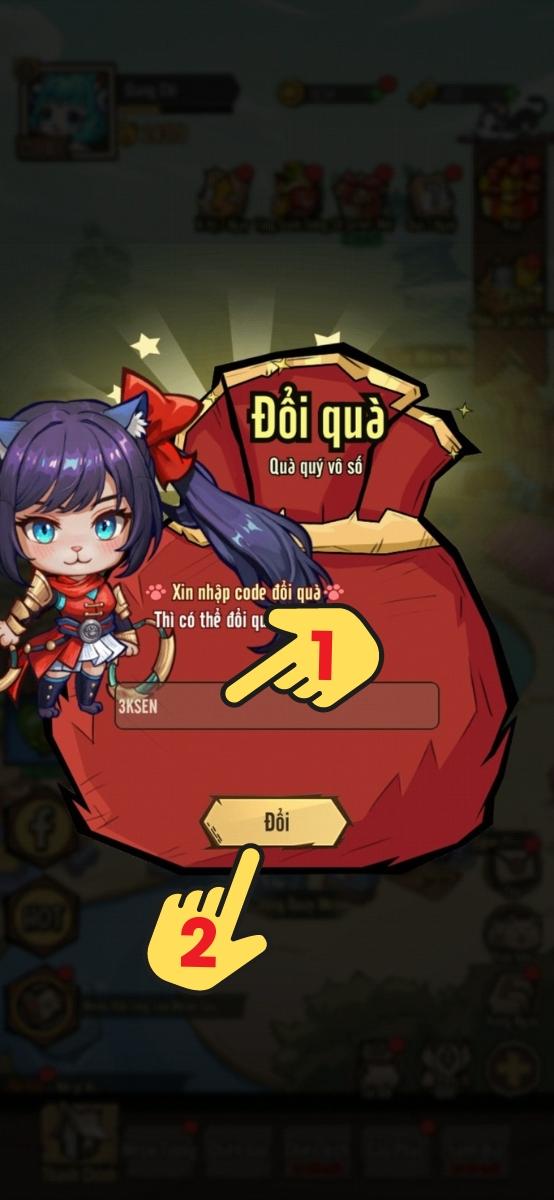 Nhập Code Meow Sen Ơi Đừng Sợ > Nhấn Đổi.