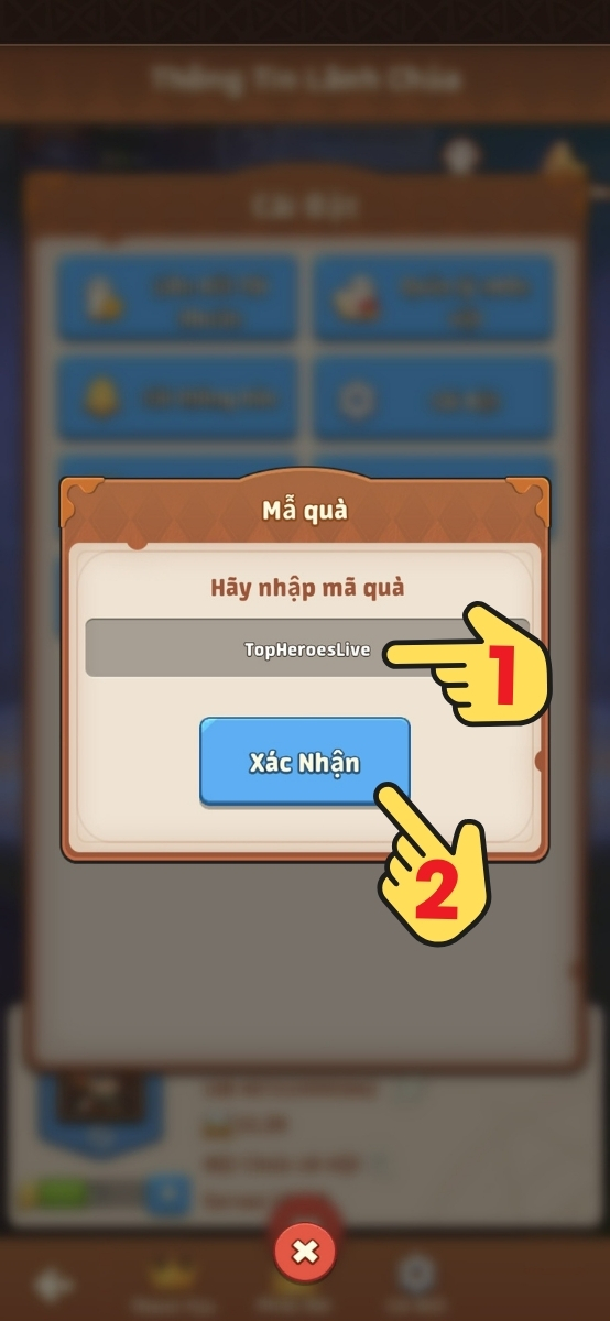 Nhập code > Chọn X&aacute;c nhận để nhận qu&agrave;