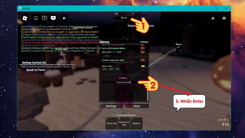 Cách nhập code Fisch