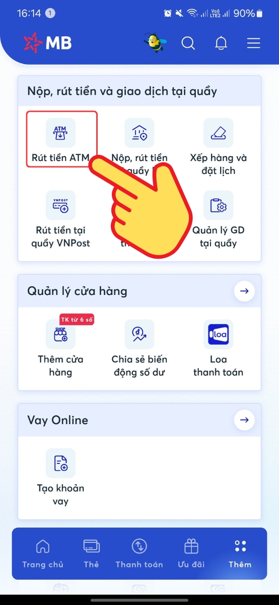 Chọn R&uacute;t tiền ATM