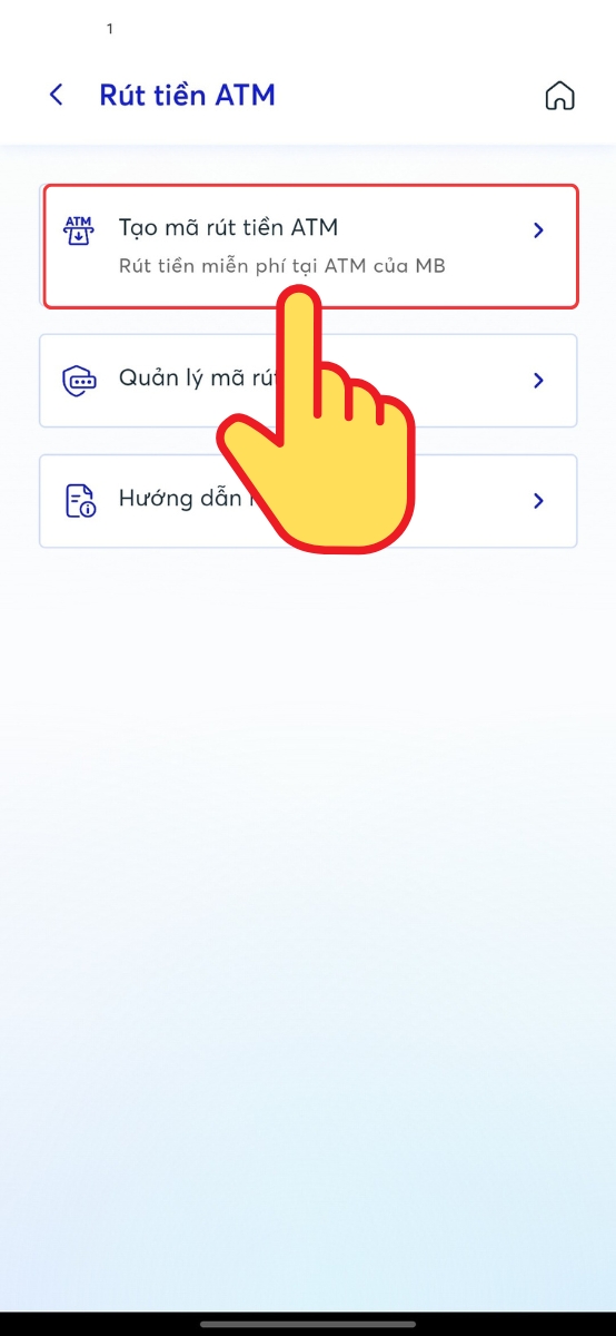 Tạo m&atilde; r&uacute;t tiền ATM