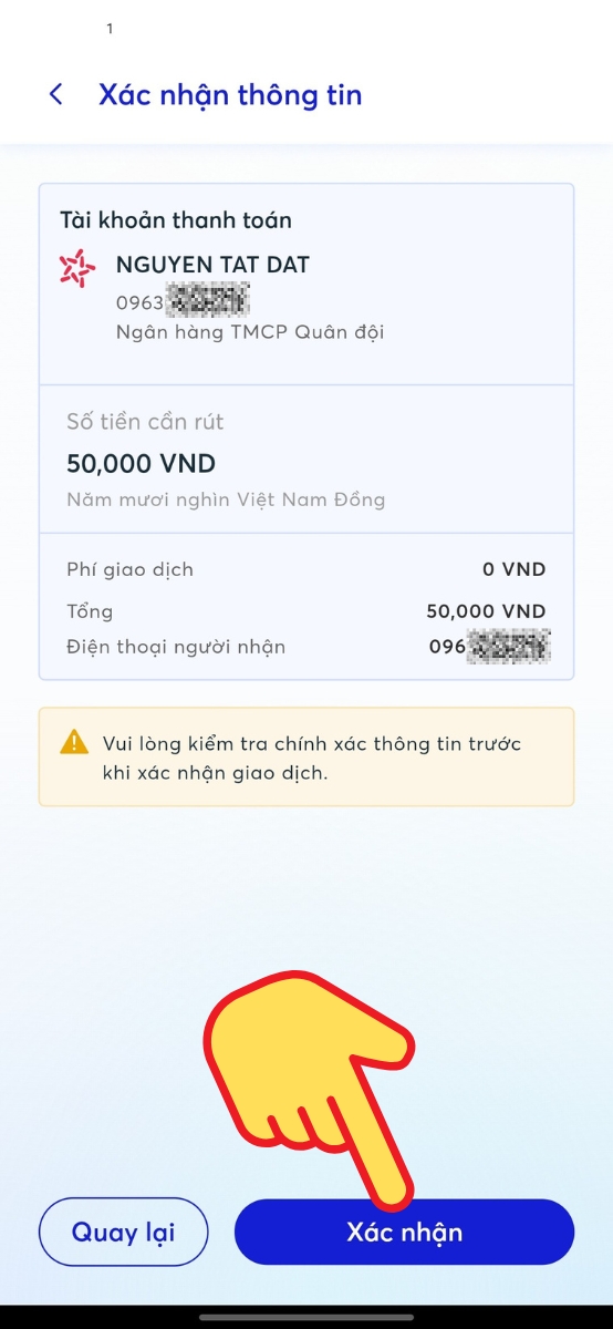 Kiểm tra lại th&ocirc;ng tin > Bấm X&aacute;c nhận