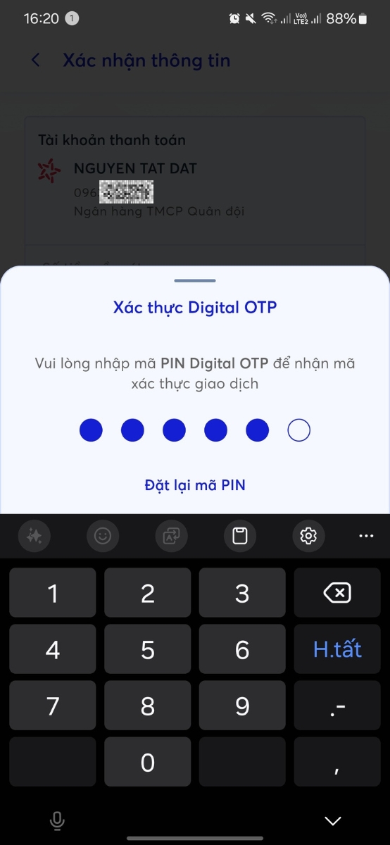 Nhập m&atilde; PIN