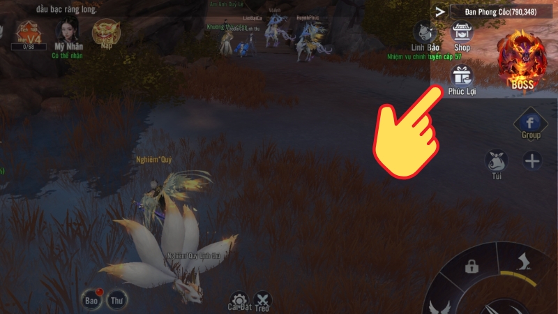 bạn cần chơi đến khi xuất hiện mục Ph&uacute;c Lợi > Chọn Ph&uacute;c Lợi (biểu tượng hộp qu&agrave;)