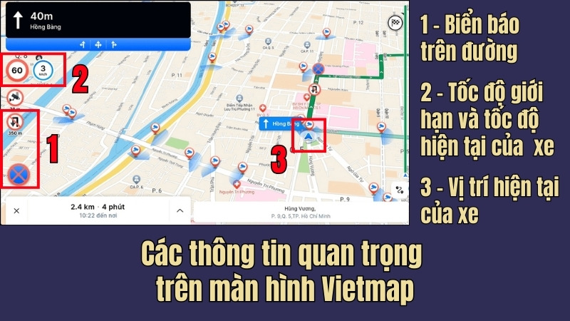 Các thông tin quan trọng hiển thị trên màn hình Vietmap Các thông tin quan trọng hiển thị trên màn hình Vietmap