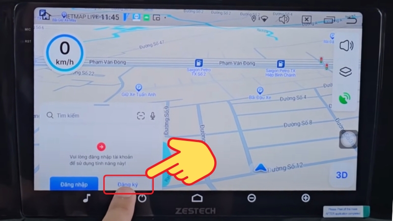 Trong ứng dụng Vietmap Live trên ô tô > Chọn Đăng ký Trong ứng dụng Vietmap Live trên ô tô > Chọn Đăng ký