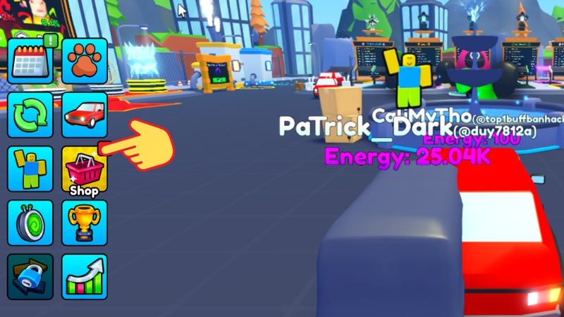 Mở Roblox > Vào game Car Training > Chọn Shop Mở Roblox > Vào game Car Training > Chọn Shop