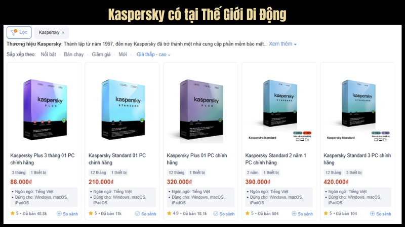 Kaspersky c&oacute; tại Thế Giới Di Động