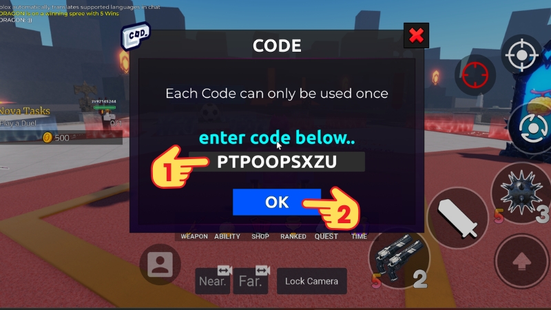 Nhập code > Bấm OK để nhận qu&agrave;