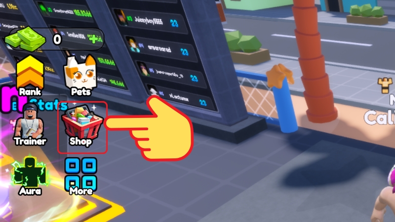 Mở Roblox, v&agrave;o game Gym Star Simulator > Chọn Shop.