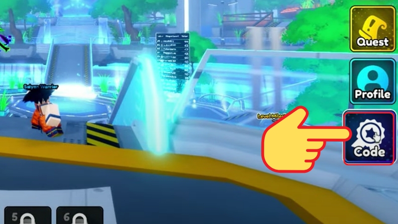 V&agrave;o game Anime Rangers X v&agrave; chọn Codes (cạnh phải m&agrave;n h&igrave;nh)