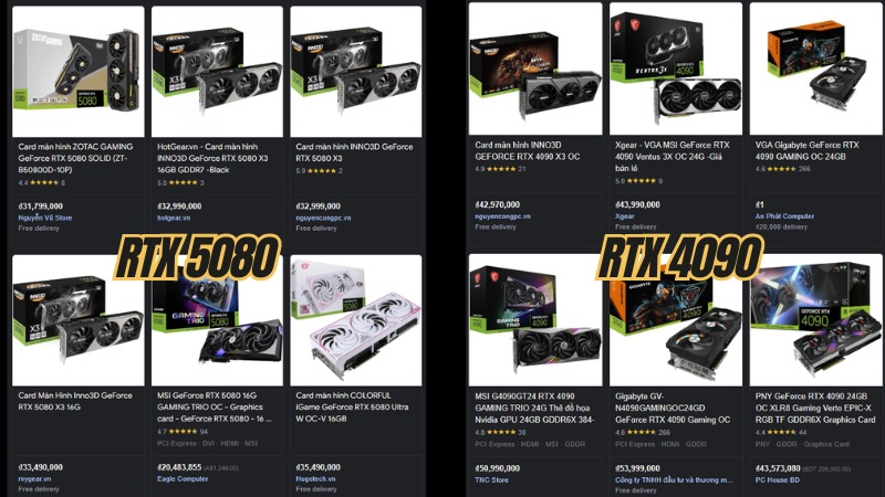 Gi&aacute; cả v&agrave; độ phổ biến giữa RTX 5080 hay RTX 4090
