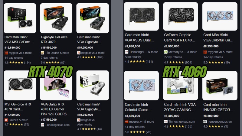 Giá cả và độ phổ biến giữa RTX 4070 hay RTX 4060 Giá cả và độ phổ biến giữa RTX 4070 hay RTX 4060