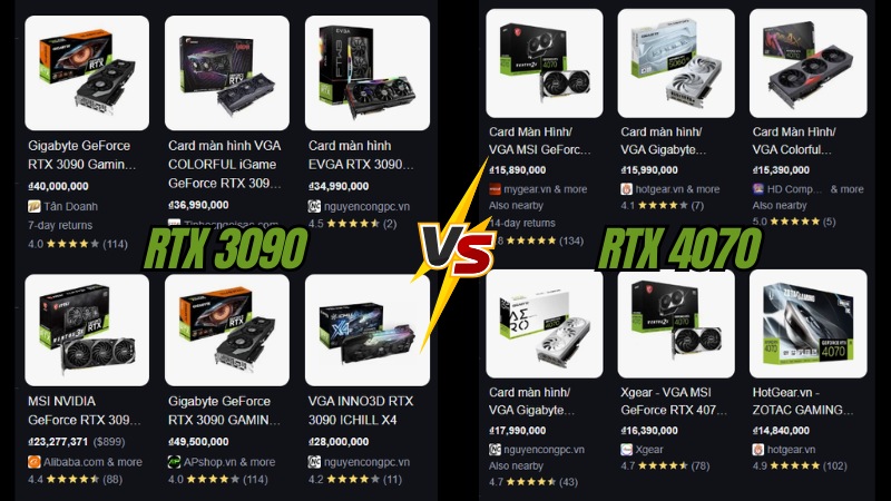 Gi&aacute; cả v&agrave; độ phổ biến giữa RTX 3090 v&agrave; RTX 4070