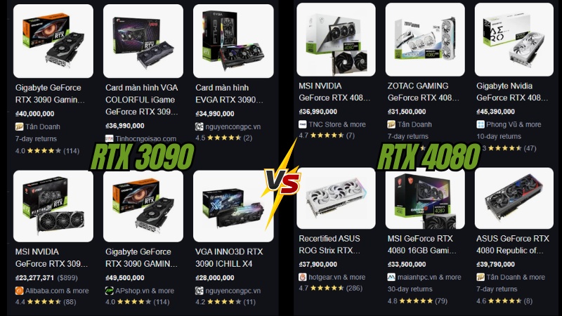Gi&aacute; cả v&agrave; độ phổ biến giữa RTX 3090 v&agrave; RTX 4080