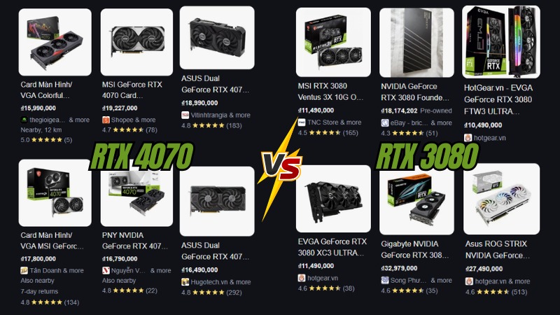 Gi&aacute; cả v&agrave; độ phổ biến giữa RTX 4070 v&agrave; RTX 3080