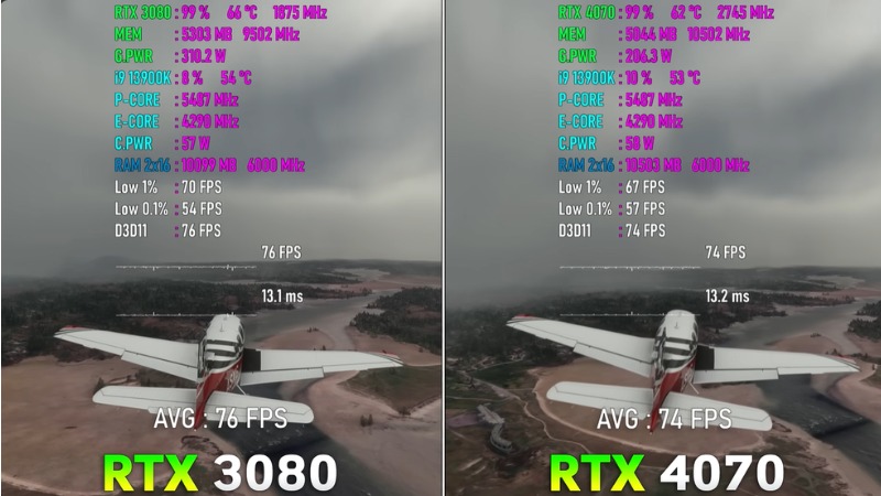 RTX 4070 vs RTX 3080 test Microsoft Flight Simulator